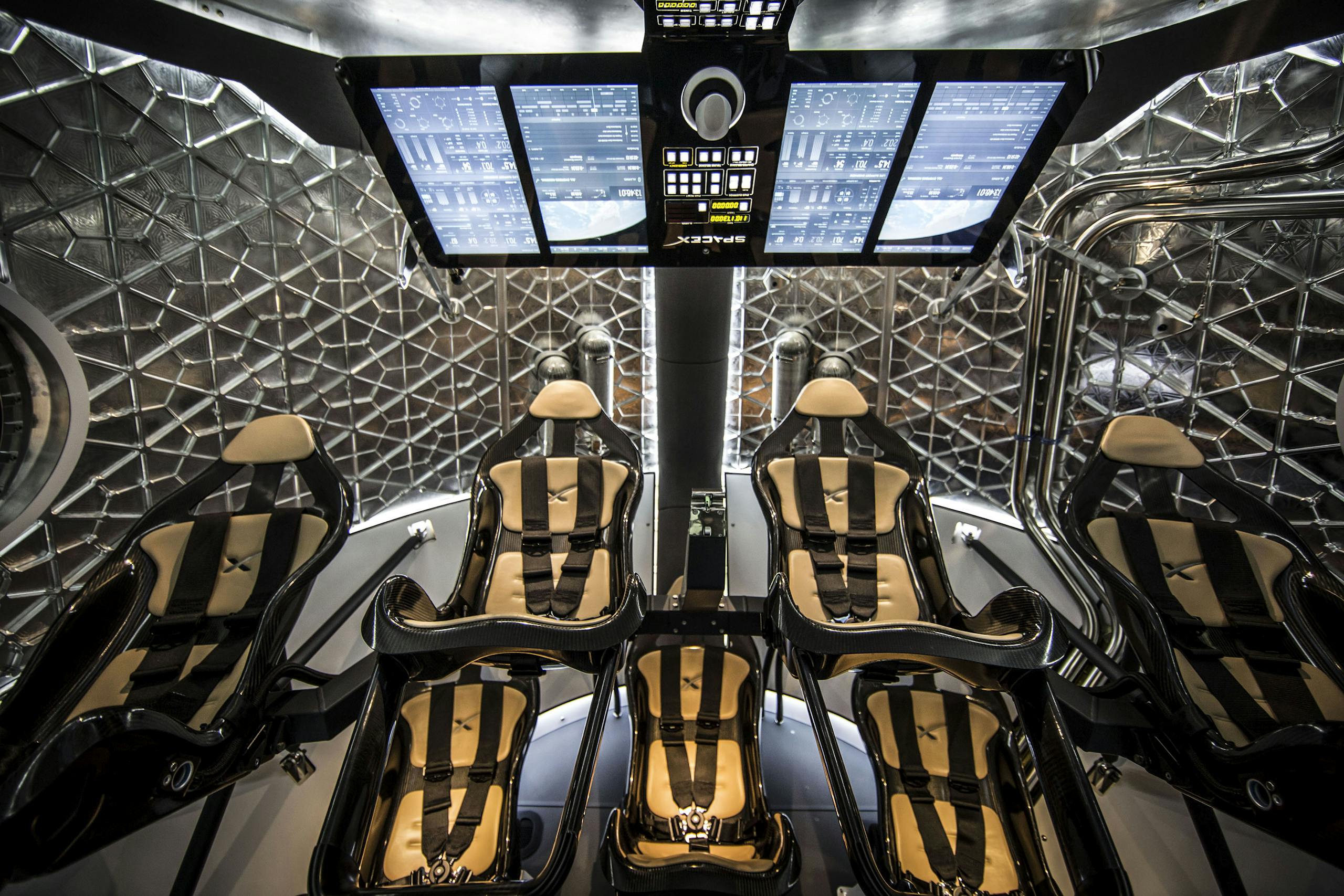 Futuristic interior of spaceship simulator for test flight mission