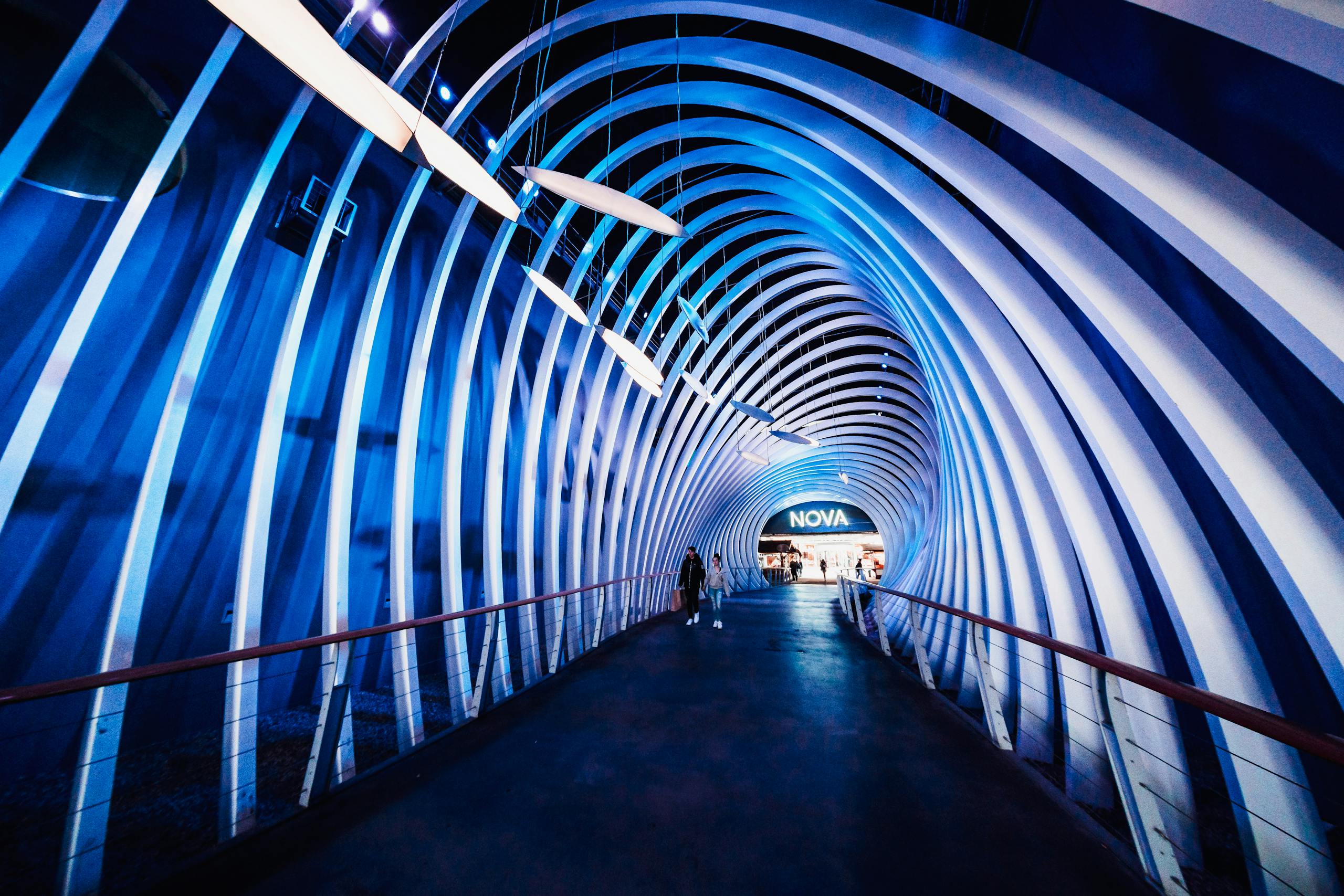 Illuminated Tunnel at Nova Eventis Shopping Mall in Leipzig, Germany