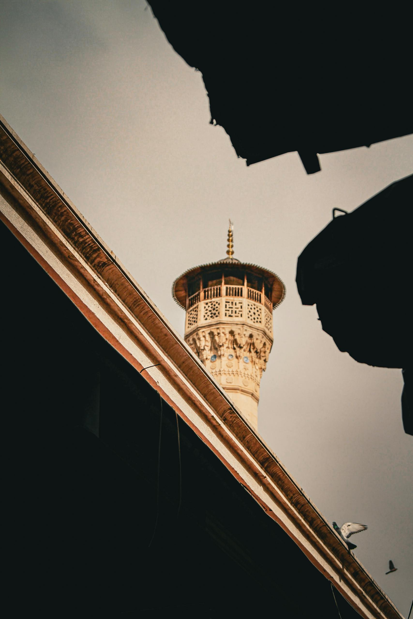 Low Angle Shot of the Minaret in Gaziantep, Turkey